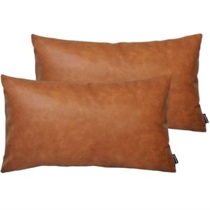 HomFiner set of 2, thick, faux leather lumbar pillow covers - deep tan